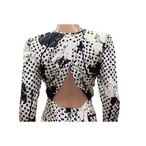 LESLIE RUBIN 50s Style Statement Black & White Floral Silk Midi Dress 4 - Picture 5 of 14